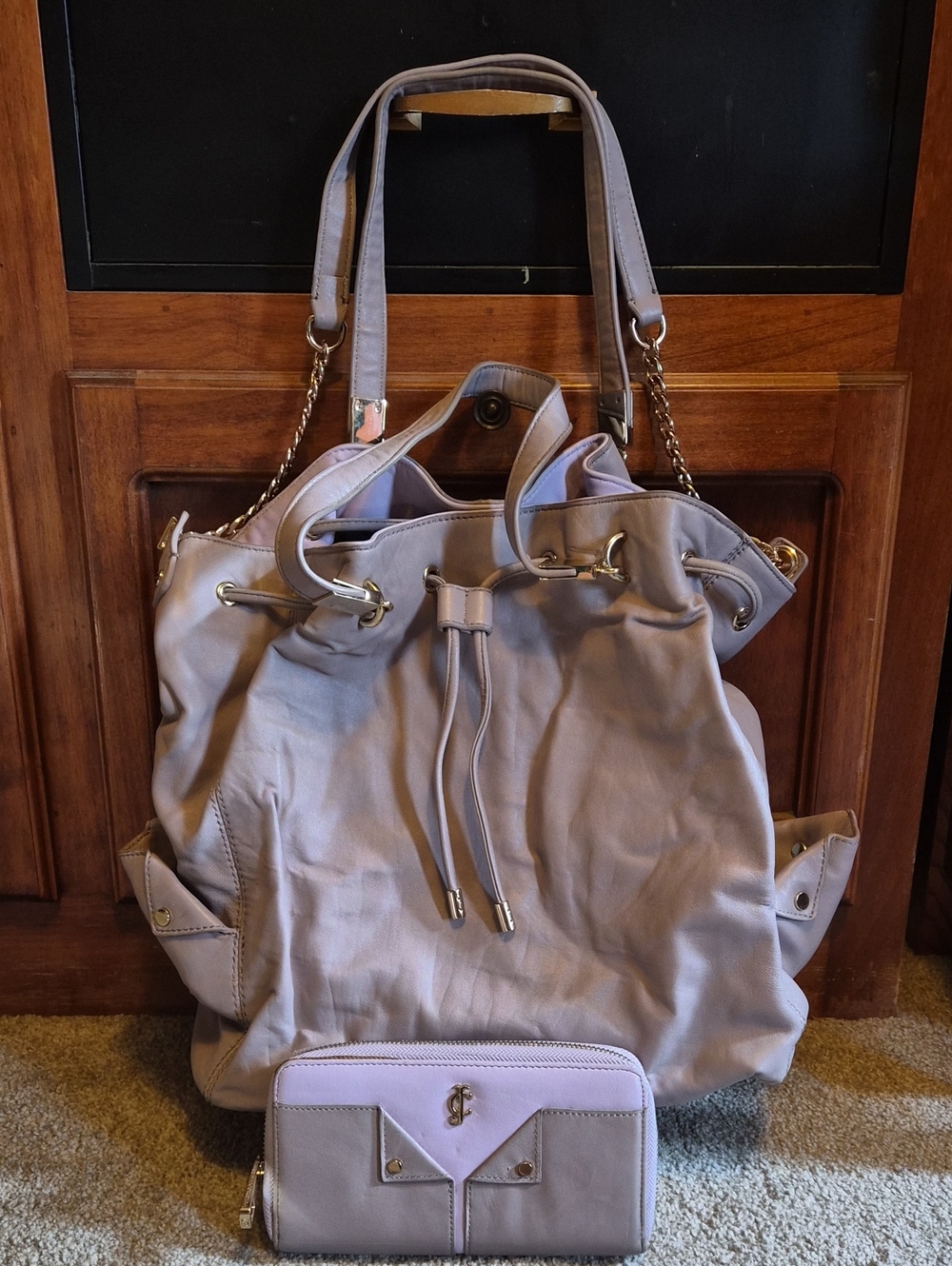 EUC Juicy Couture Leather Lavender Tote with Matching Wallet
